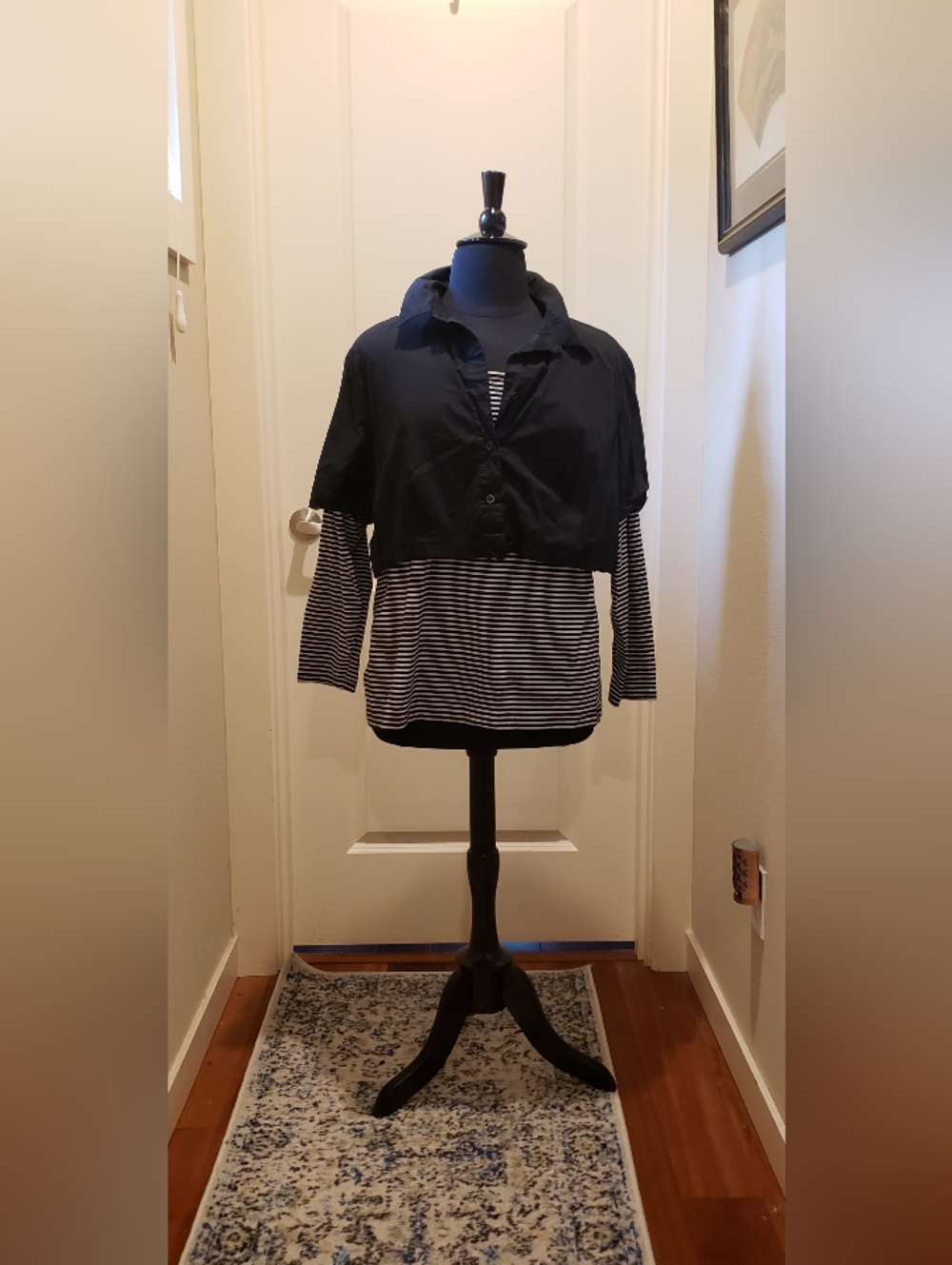 INC Black Layered Crop Top On Striped Long-Sleeve Top